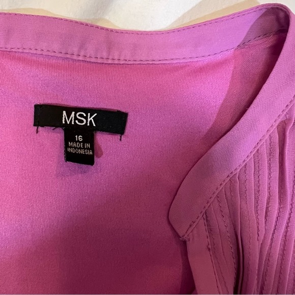MSK Pintuck Chiffon Flutter Sleeve Midi Dress Purple Pink sz 16 - Picture 3 of 15